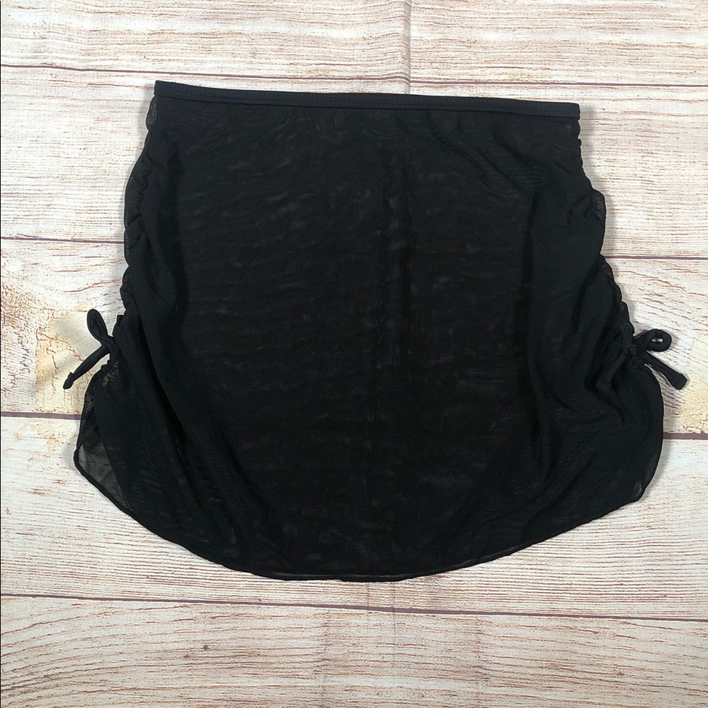 Sheer Black Ruched Swim Skirt Cover-Up